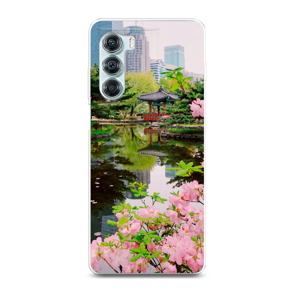 

Чехол на Motorola Moto Edge S30 "Сакура возле озера", Зеленый;розовый;голубой, 243050-2