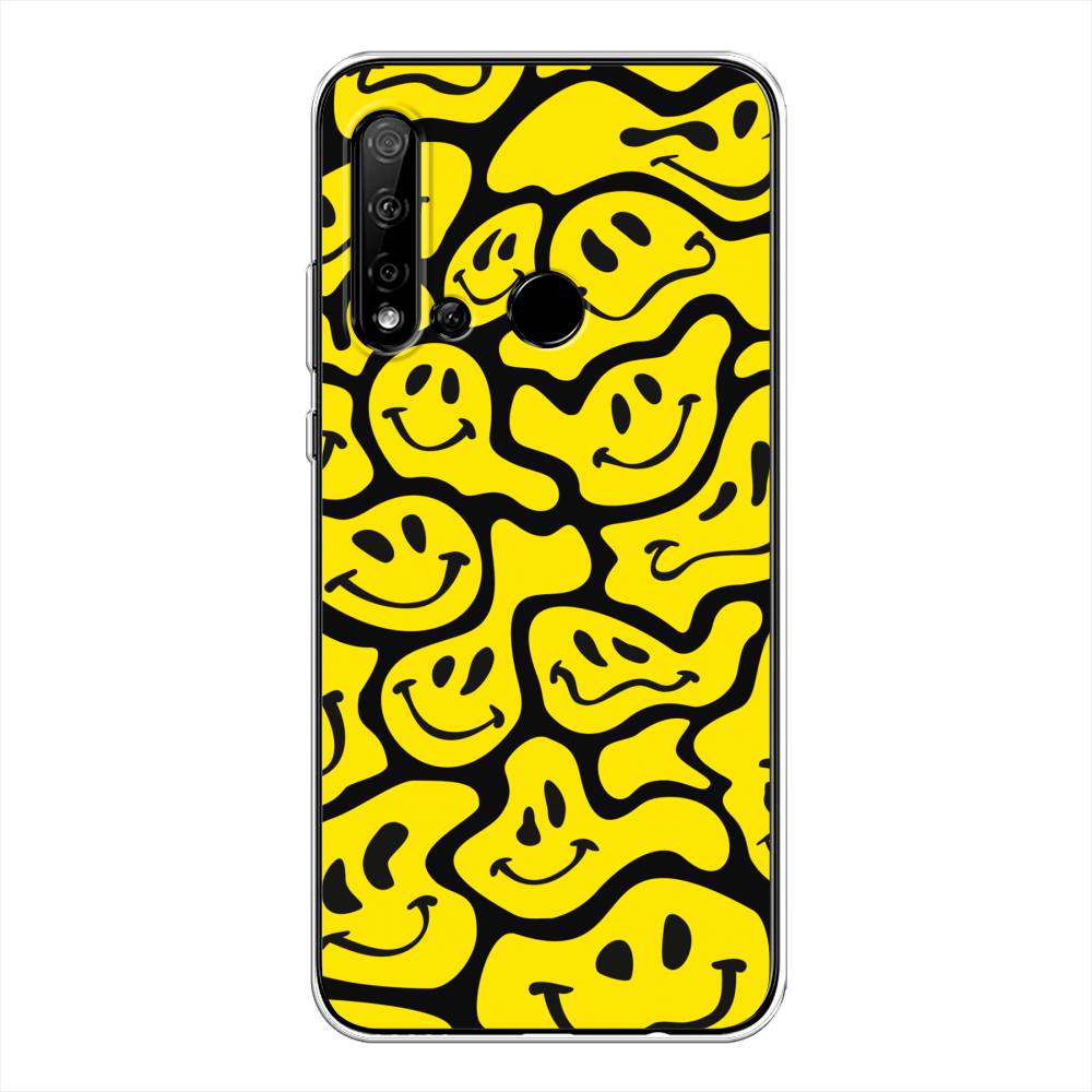 

Чехол на Huawei P20 Lite 2019 "Расплывчатые смайлики желтые", Черный;желтый, 69750-6