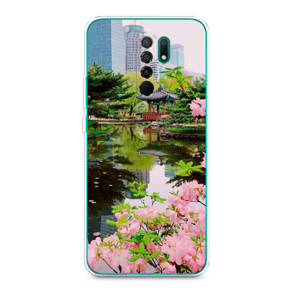 

Чехол для Xiaomi Redmi 9 "Сакура возле озера", Зеленый;розовый;голубой, 38350-2