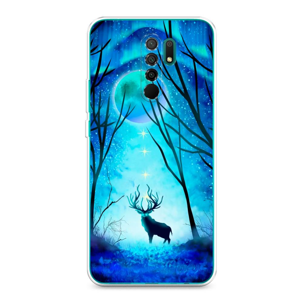 

Чехол на Xiaomi Redmi 9 "Олень северное сияние", Синий;черный;голубой, 38350-1