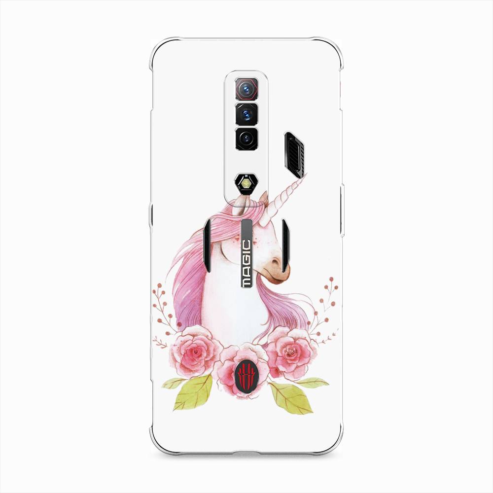 

Чехол на ZTE Nubia Red Magic 7S "Единорог цветы", Белый;розовый;серый, 136350-1