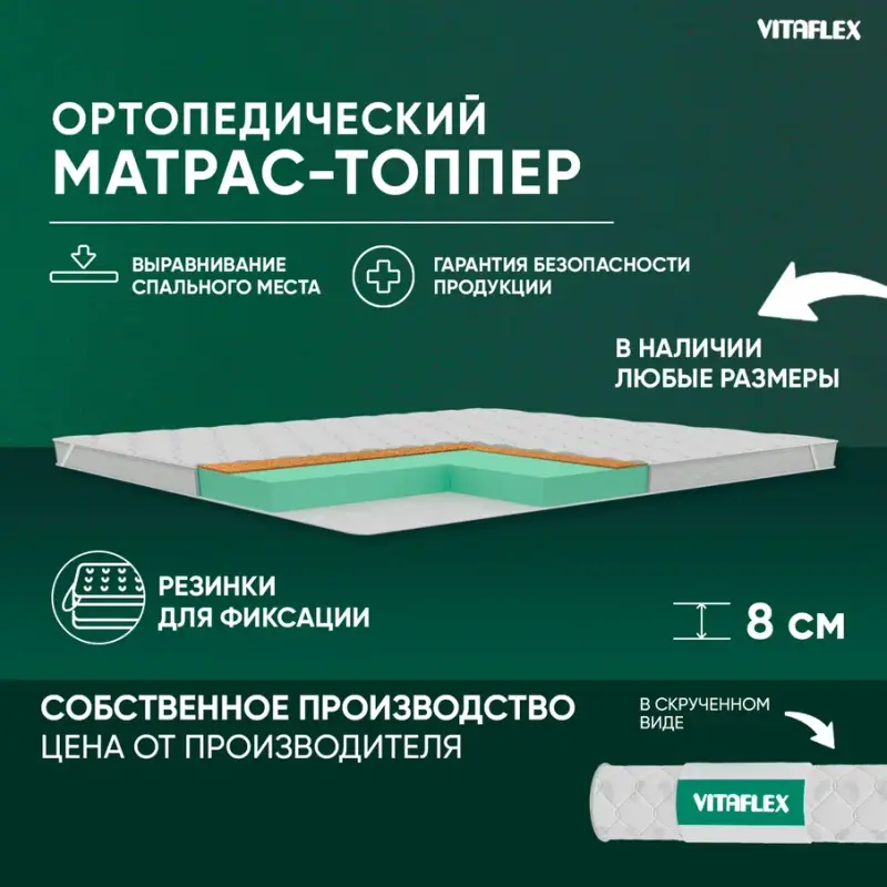 

Матрас-топпер ортопедический Vitaflex Anatomic V 7x4Sk беспружинный 175x200 см, Белый, Anatomic V 7x4Sk