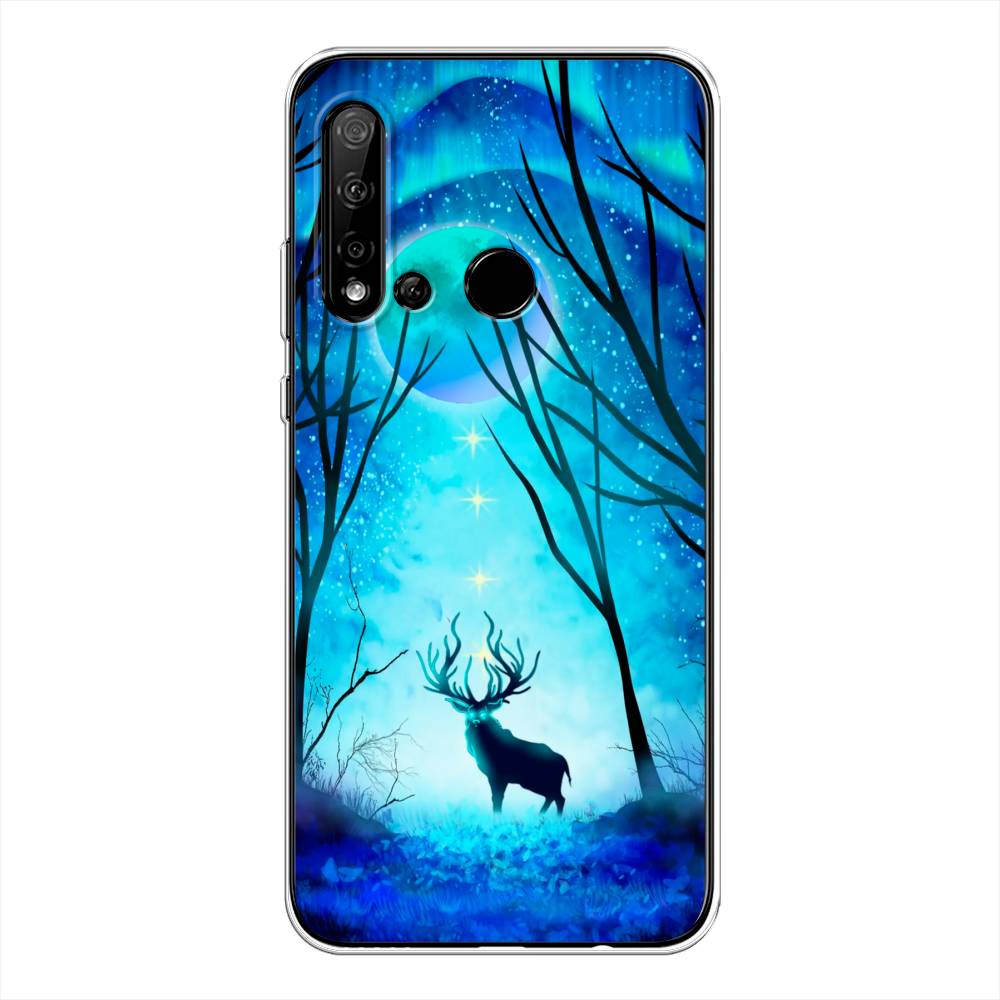 

Чехол на Huawei P20 Lite 2019 "Олень северное сияние", Синий;черный;голубой, 69750-1