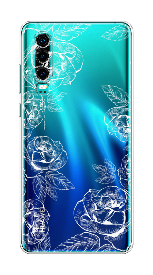 

Чехол на Huawei P30 "Розы графика", Черный;серый, 68550-2
