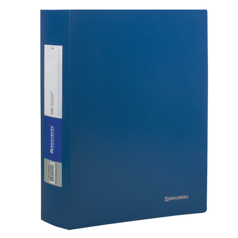 Папка файловая 100 вкладышей Brauberg Office (А4, пластик, 800мкм) синяя (222640), 4шт.