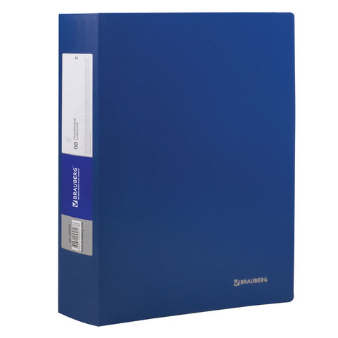 Папка файловая 80 вкладышей Brauberg Office (А4, пластик, 800мкм) синяя (222638), 4шт.