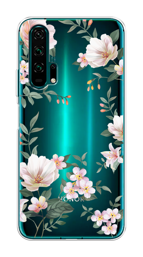 

Чехол на Honor 20 Pro "Beautiful white flowers", Бежевый;зеленый, 69350-1