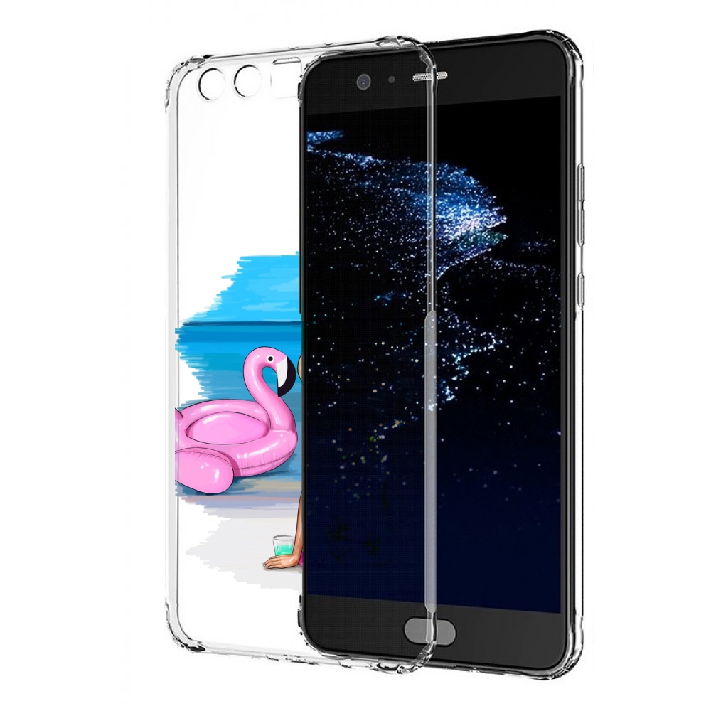 

Чехол бампер MyPads Девушка-и-фламинго женский для Huawei P10 Pl, Прозрачный, Tocco