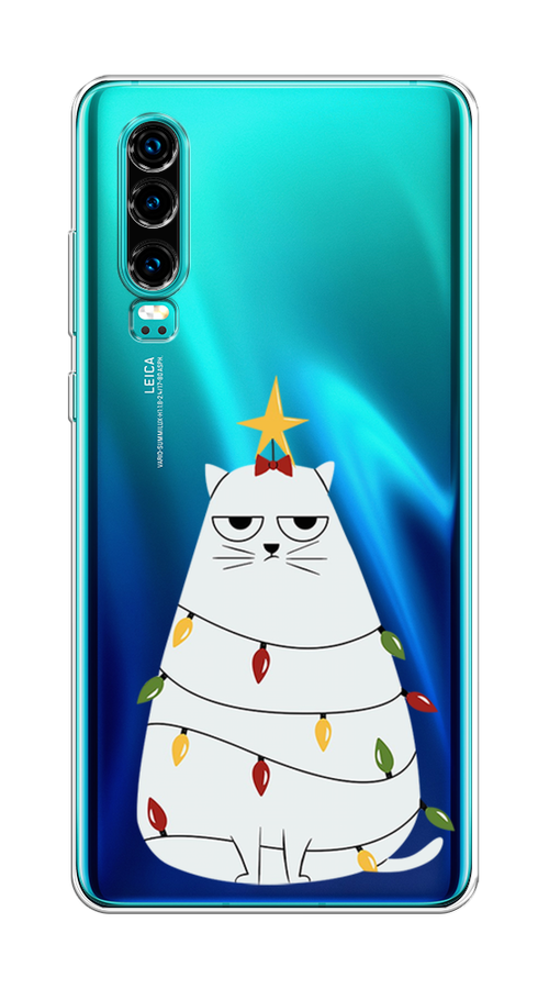 

Чехол на Huawei P30 "Котик в гирлянде", Белый;красный;желтый, 68550-1