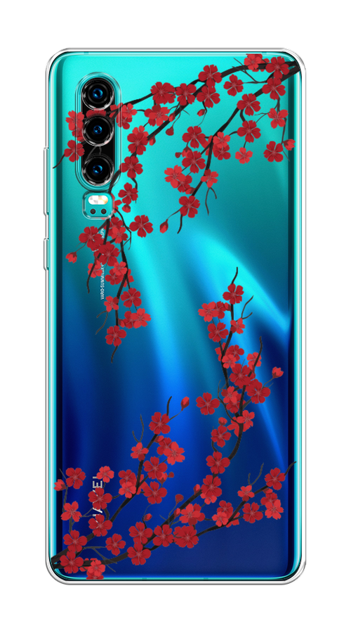 

Чехол на Huawei P30 "Красная сакура", Красный;черный, 68550-2