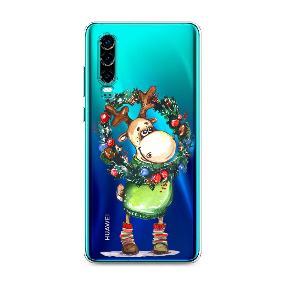 

Чехол на Huawei P30 "Олень с новогодним венком", 68550-4