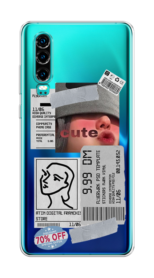 

Чехол на Huawei P30 "Cute girl collage", Розовый;серый;голубой, 68550-6