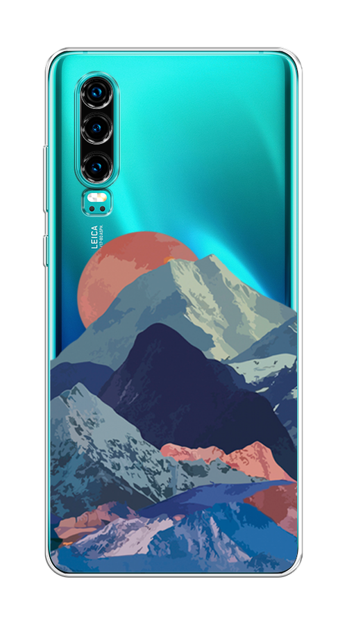 

Чехол на Huawei P30 "Закат в снежных горах", Красный;серый;голубой, 68550-2