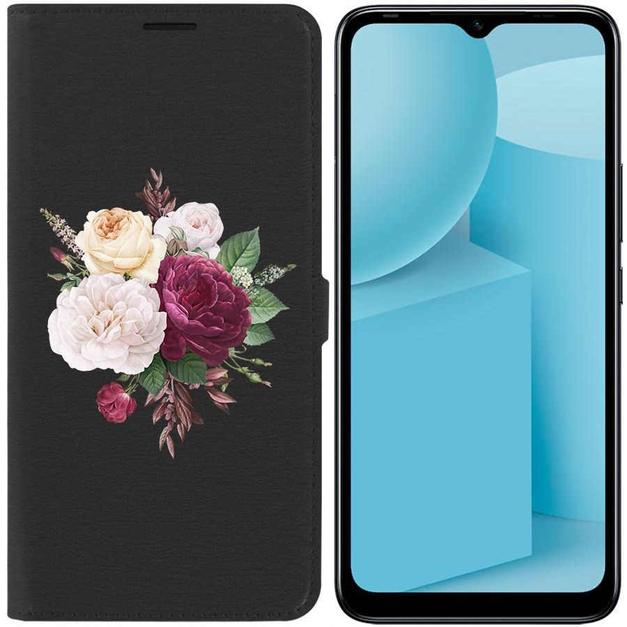Чехол-книжка Eco для Infinix Hot 12i Цветочная композиция (черный)