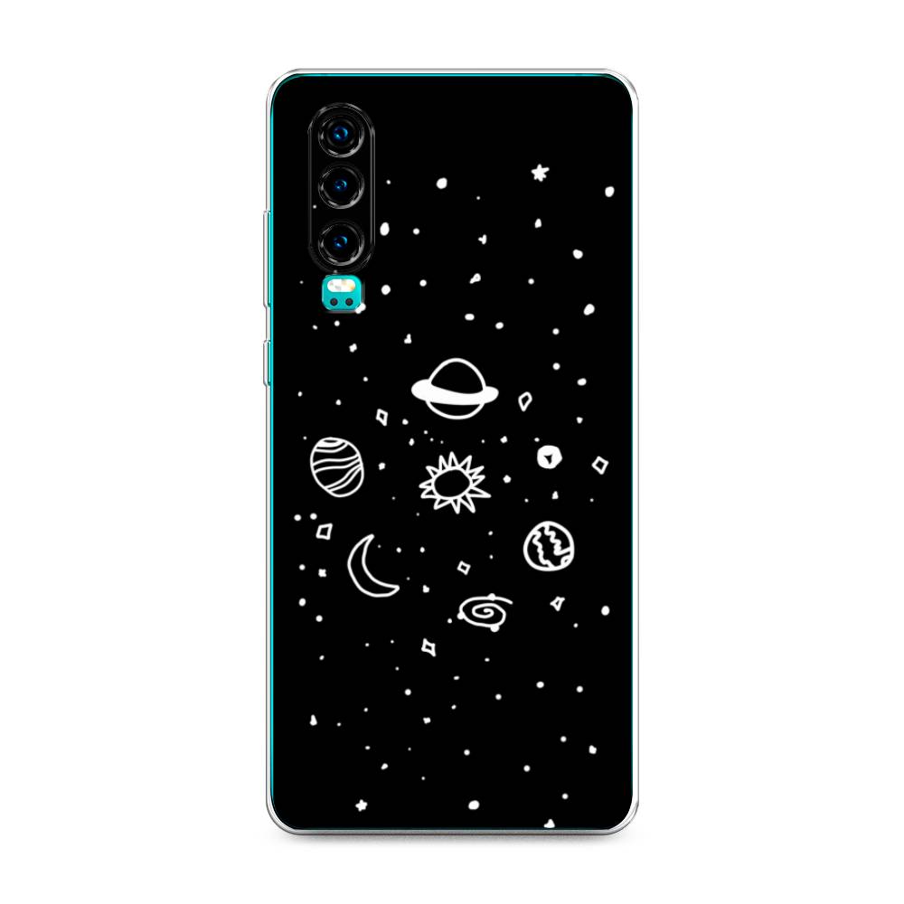 

Чехол на Huawei P30 "Дудл солнечной системы", Бежевый;серый, 68550-2
