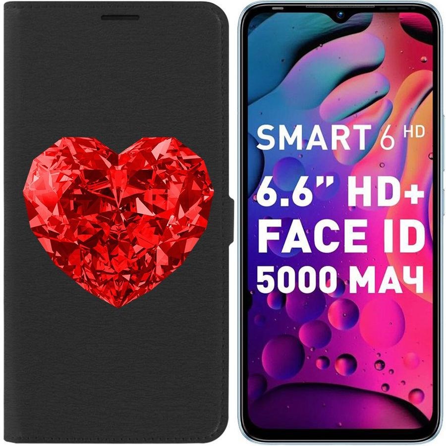 

Чехол-книжка Eco для Infinix Smart 6 Рубиновое сердце (черный)