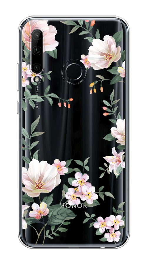 

Чехол на Honor 10i/20 Lite 2019/20e/Huawei P Smart Plus 2019 "Beautiful white flowers", Бежевый;зеленый, 68850-1