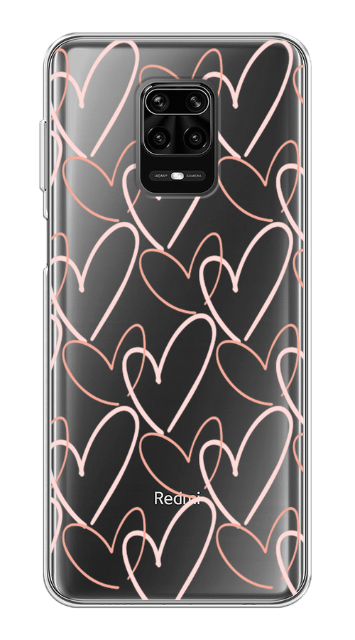 

Чехол на Xiaomi Redmi Note 9 Pro/9S "Узор из сердечек", Розовый;бежевый, 38050-6