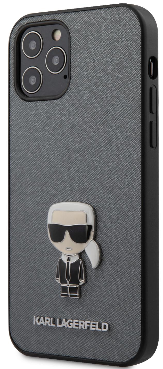 фото Чехол karl lagerfeld pu saffiano ikonik karl (klhcp12mikmssl) для iphone 12/12 pro silver