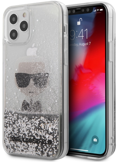 фото Чехол karl lagerfeld liquid glitter ikonik karl для iphone 12/12 pro (silver)