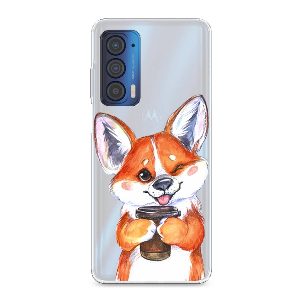 

Чехол на Motorola Edge (2021) "Корги с кофе", Оранжевый;белый, 242950-4