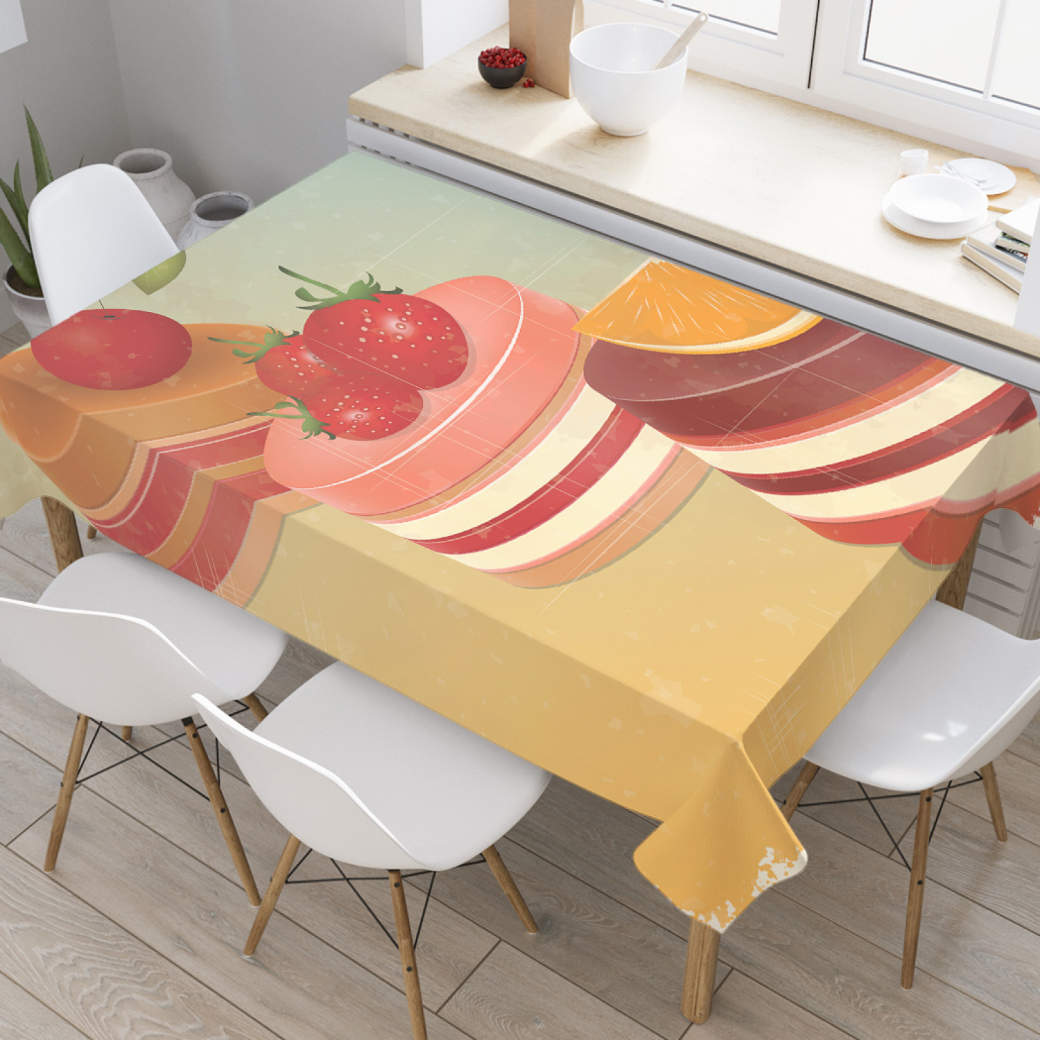 

Скатерть прямоугольная JoyArty "Ягоды на пирожных" из оксфорда, 180x145 см, Бежевый, Ягоды на пирожных