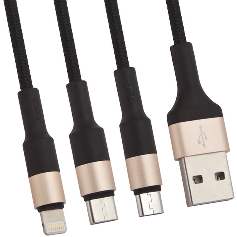 фото Кабель hoco 3-in-1 x26 usb to microusb/usb type-c/lightning 1.2m black