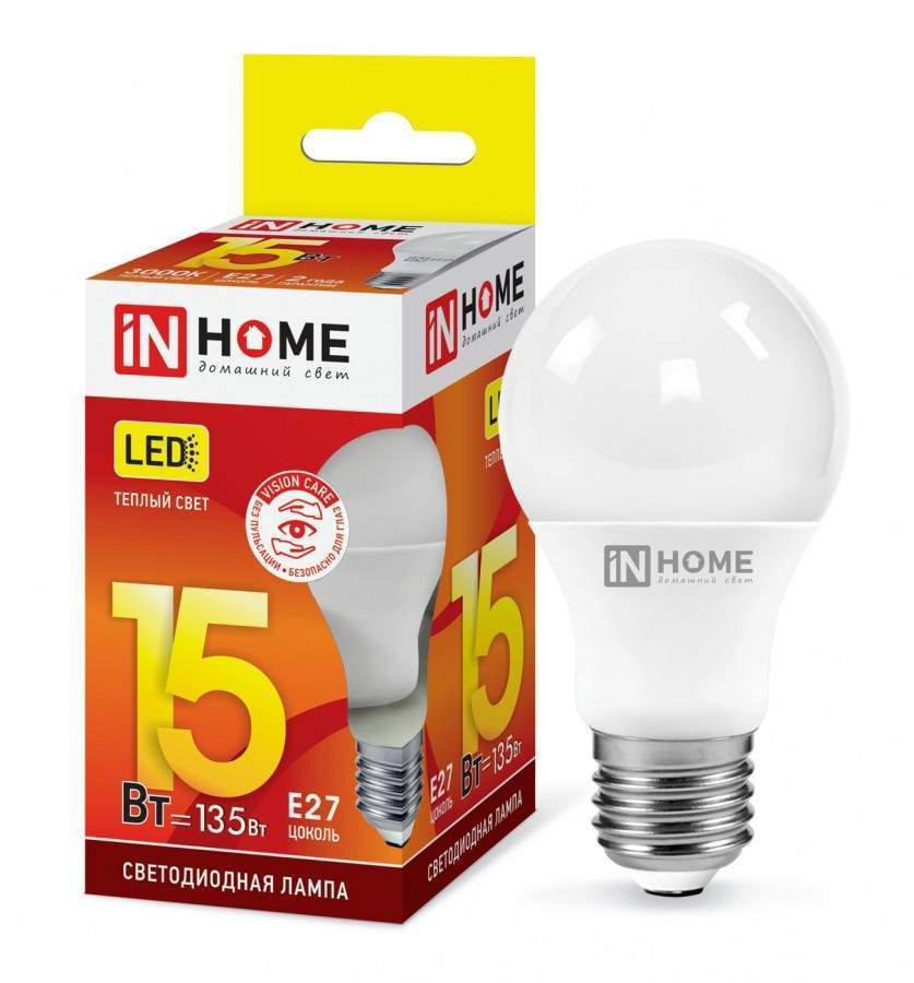 

Лампочка ASD/inHome VC A60 E27 15W(1350lm) 3000К 3K 110x60 (без пульсации)