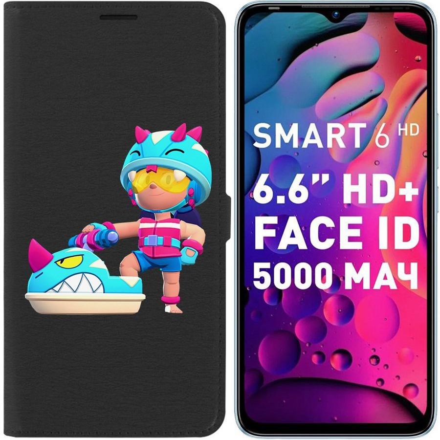 

Чехол-книжка Eco для Infinix Smart 6 Brawl Stars-Аквабайкер Джеки (черный)