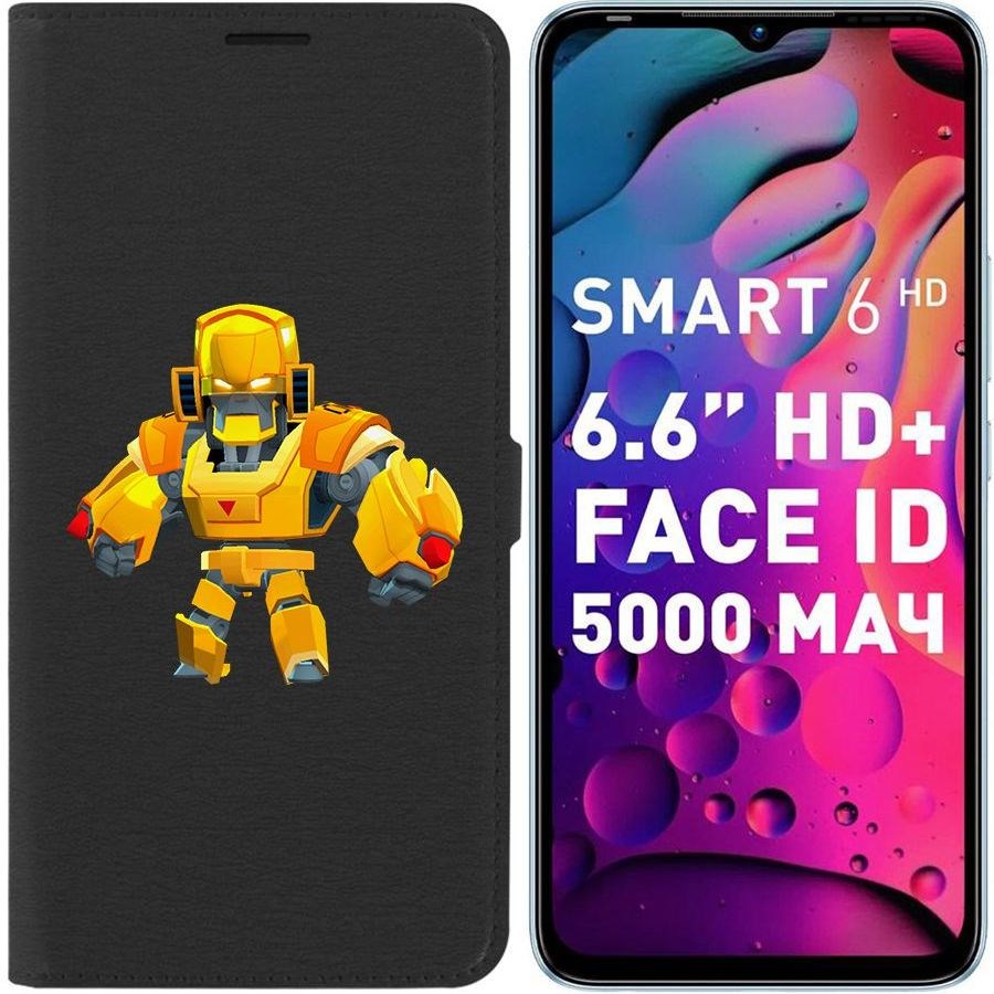 

Чехол-книжка Eco для Infinix Smart 6 Brawl Stars-Бо Золотой Меха (черный)