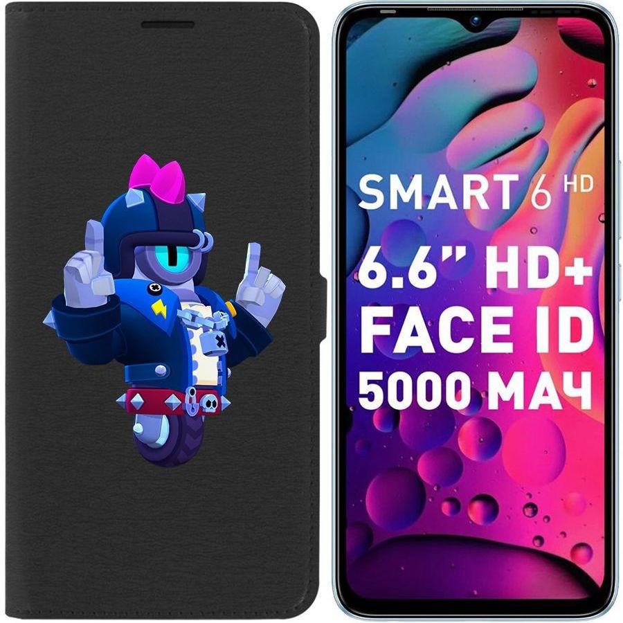 

Чехол-книжка Eco для Infinix Smart 6 Brawl Stars-Дикий Сту (черный)
