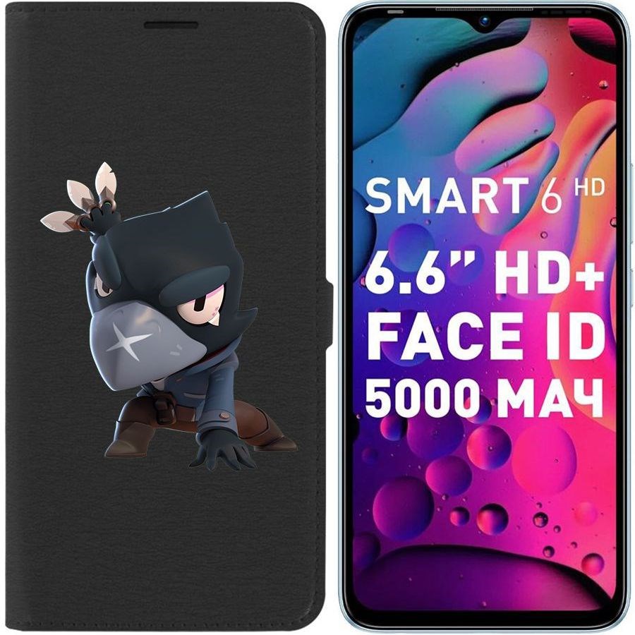 

Чехол-книжка Eco для Infinix Smart 6 Brawl Stars-Ворон (черный)