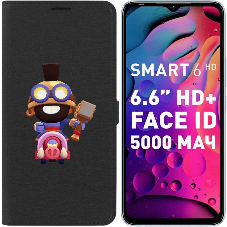 

Чехол-книжка Eco для Infinix Smart 6 Brawl Stars-Карл Всадник на кабане (черный)