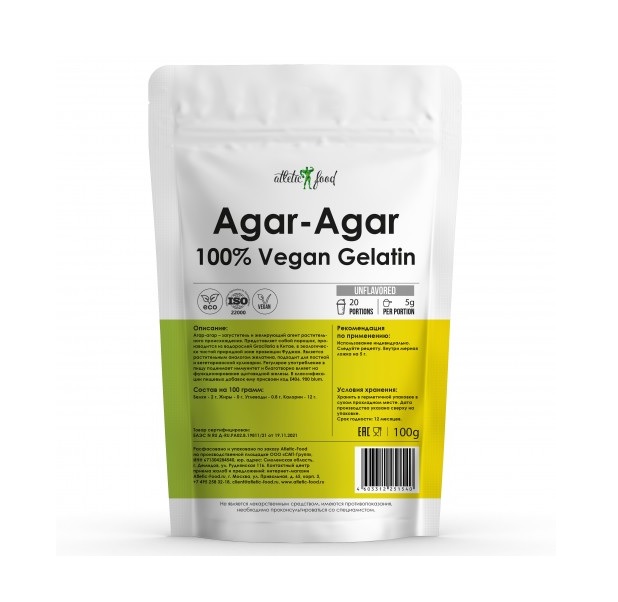 Специальная добавка Atletic Food Agar-Agar 100% Vegan Gelatin 100 г