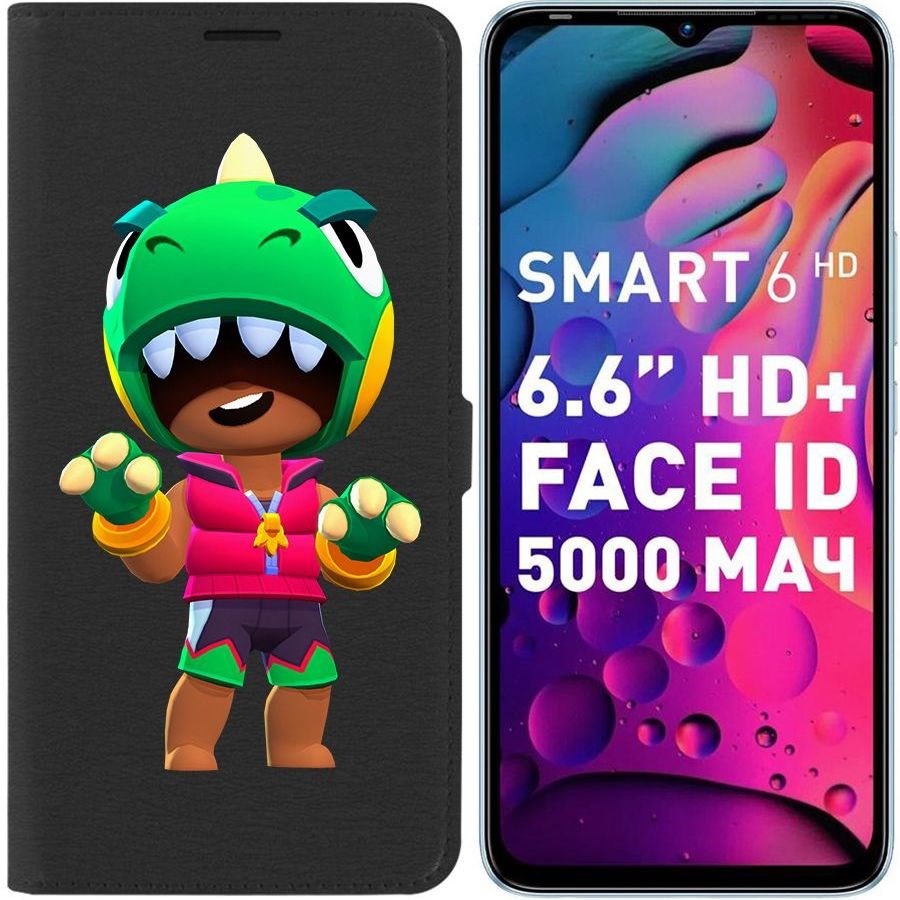 

Чехол-книжка Eco для Infinix Smart 6 Brawl Stars-Дино Леон (черный)