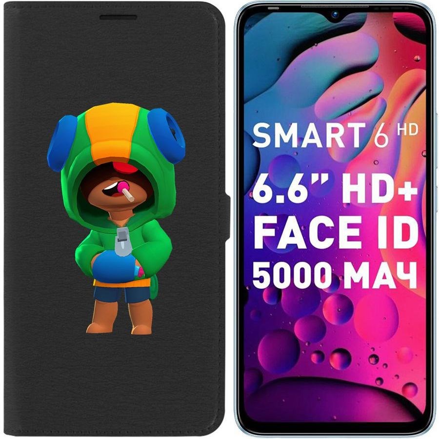 

Чехол-книжка Eco для Infinix Smart 6 Brawl Stars-Леон (черный)