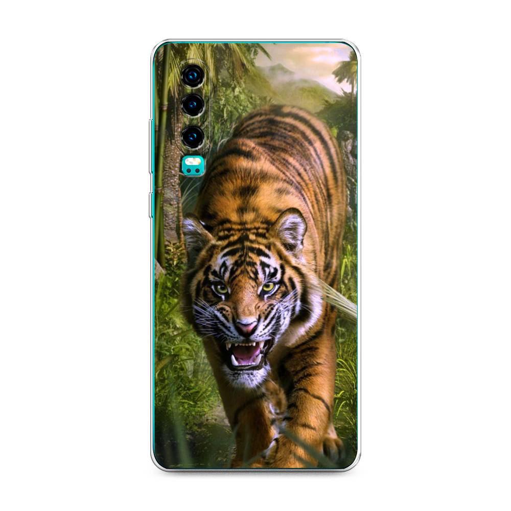 

Чехол на Huawei P30 "Тигр в джунглях 2", Оранжевый;зеленый, 68550-1