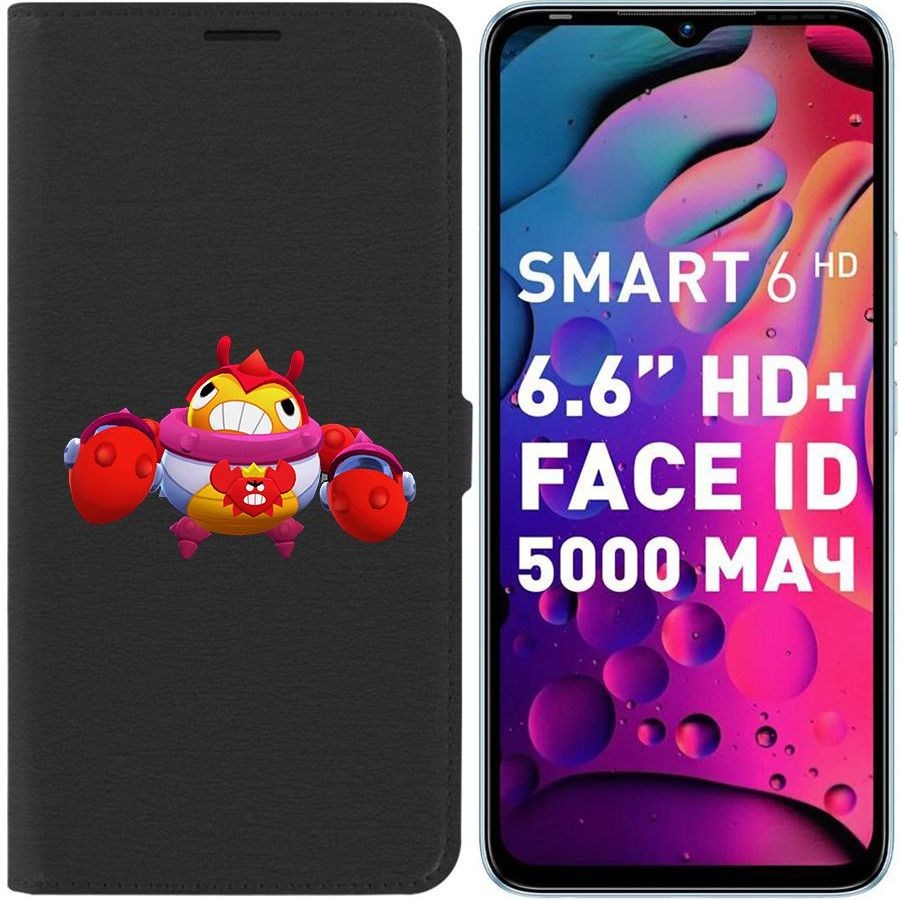 

Чехол-книжка Eco для Infinix Smart 6 Brawl Stars-Краб Тик (черный)