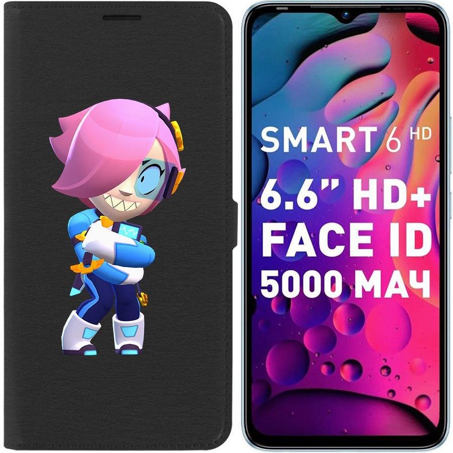 

Чехол-книжка Eco для Infinix Smart 6 Brawl Stars-Колетт Навигатор (черный)