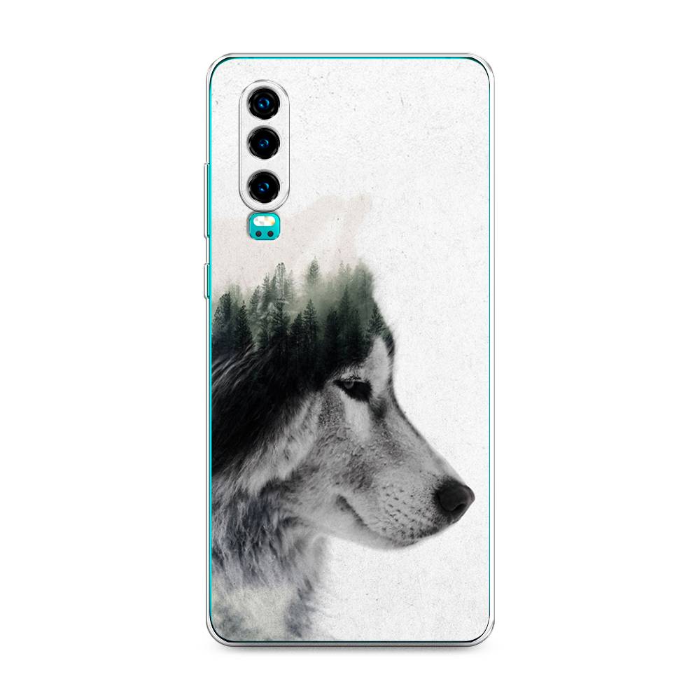 

Чехол на Huawei P30 "Волк лес", Серый;белый, 68550-1