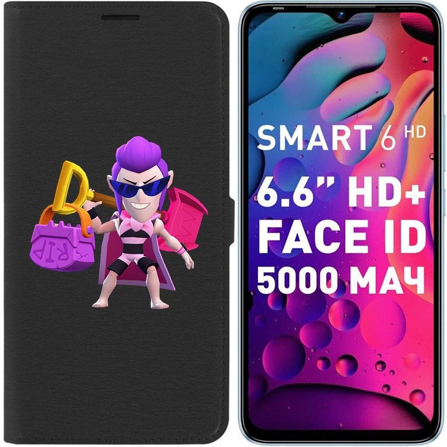 

Чехол-книжка Eco для Infinix Smart 6 Brawl Stars-Пляжный Мортис (черный)