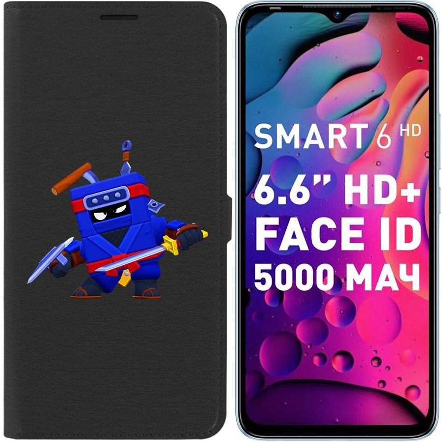 

Чехол-книжка Eco для Infinix Smart 6 Brawl Stars-Ниндзя Эш (черный)