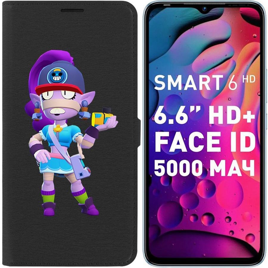 

Чехол-книжка Eco для Infinix Smart 6 Brawl Stars-Суперфанатка Эмз (черный)