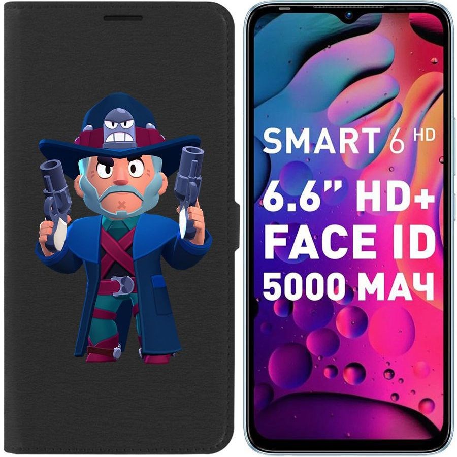 

Чехол-книжка Eco для Infinix Smart 6 Brawl Stars-Стрелок Кольт (черный)