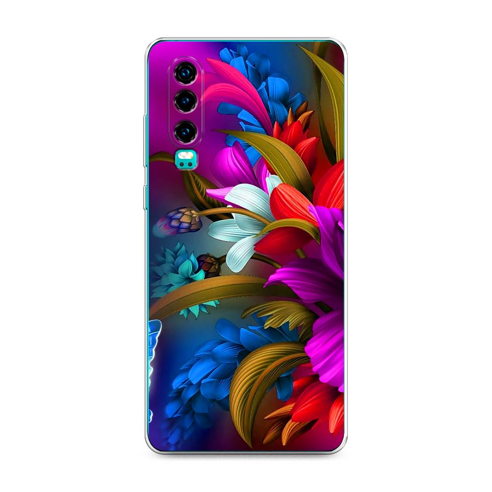 

Чехол на Huawei P30 "Фантастические цветы", Фиолетовый;красный;синий, 68550-2