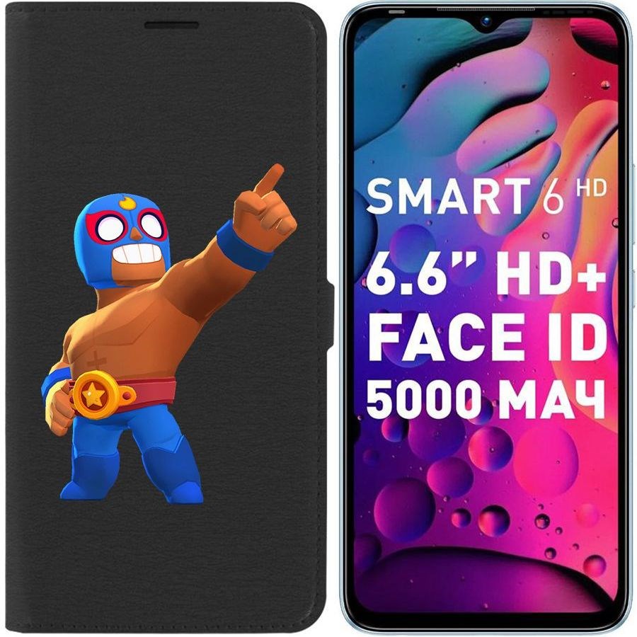 

Чехол-книжка Eco для Infinix Smart 6 Brawl Stars-Эль Примо (черный)