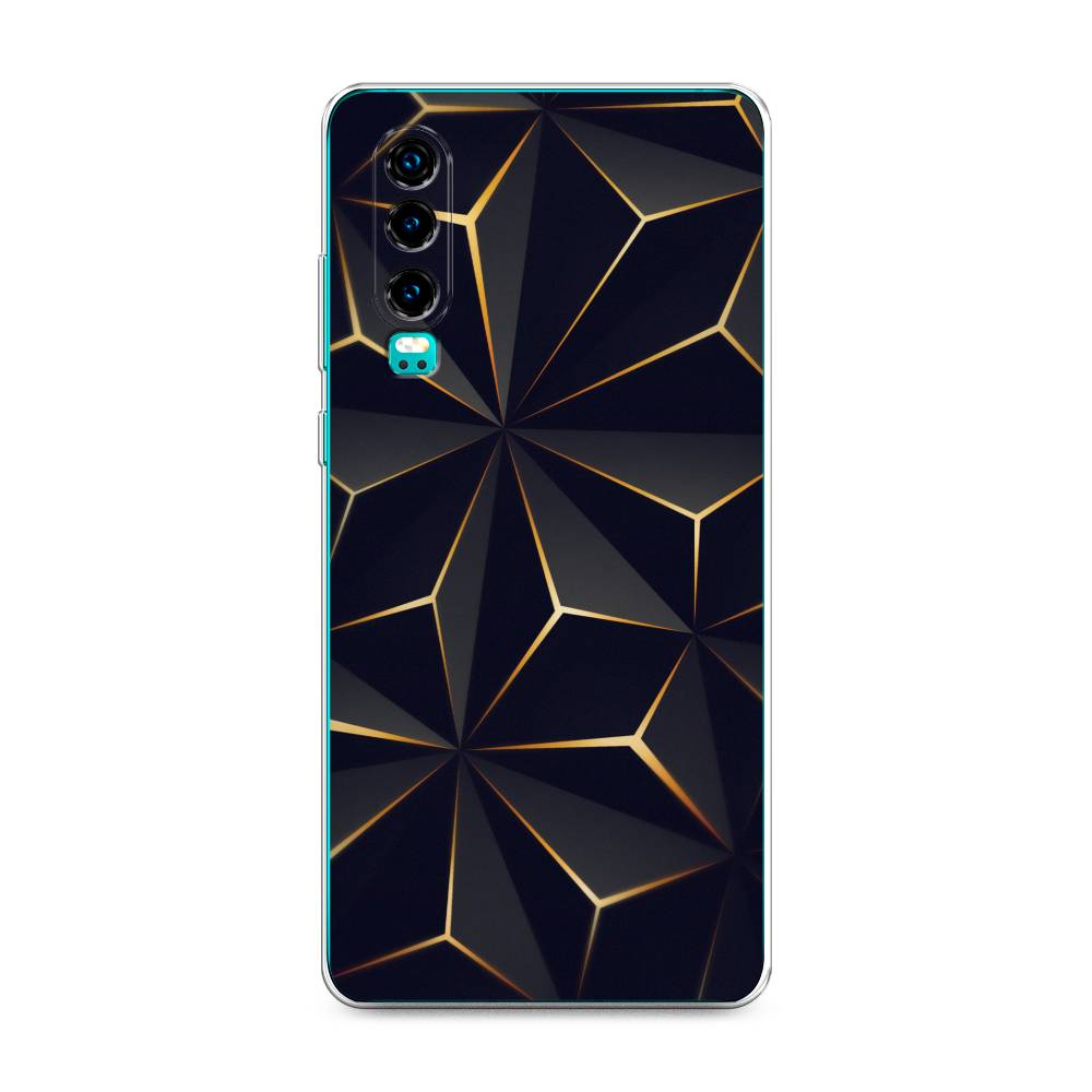 

Чехол на Huawei P30 "Черные полигоны", Золотистый;черный, 68550-3