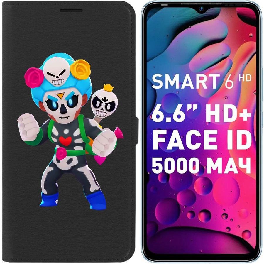 

Чехол-книжка Eco для Infinix Smart 6 Brawl Stars-Хэллоуинская Роза (черный)