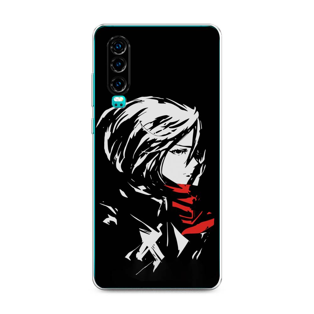 

Чехол на Huawei P30 "Микаса минимализм", Черный;серый;красный, 68550-4