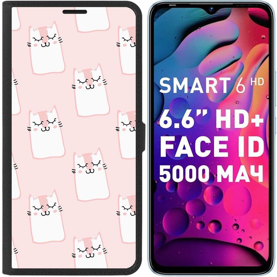 

Чехол-книжка Eco для Infinix Smart 6 Котики паттерн (черный)